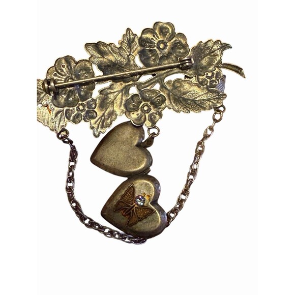 vintage dangling heart brooch butterfly - Picture 5 of 7